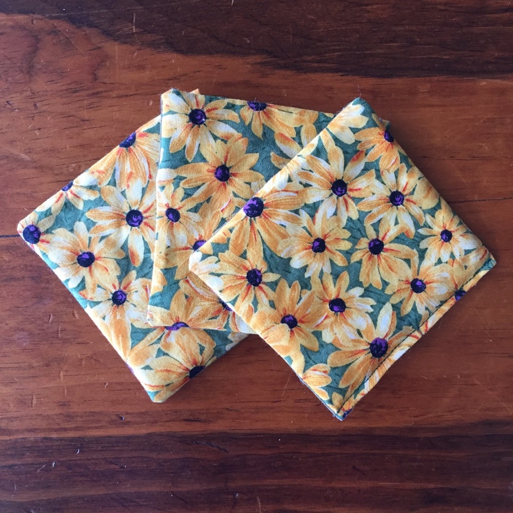 Set of 3 Daisy Cloth Coasters Handmade in USA